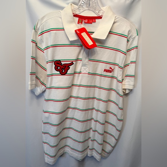 Puma Scuderia Ferrari Other - NWT Puma Scuderia Ferrari Men’s XL Polo Shirt White Red Green Stripe Logo Snaps